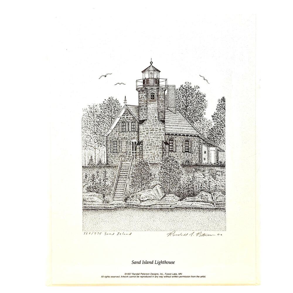 Vintage Sand Island Lighthouse Randall J Peterson Signed Cert. of Authenticity